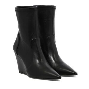 Stuart Weitzman Wedge Sock Ankle Boots in Black Leather - NWT